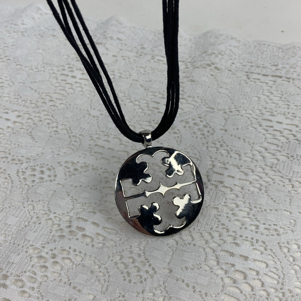 Silver Pendant Statement Necklace Adjustable Blac… - image 5